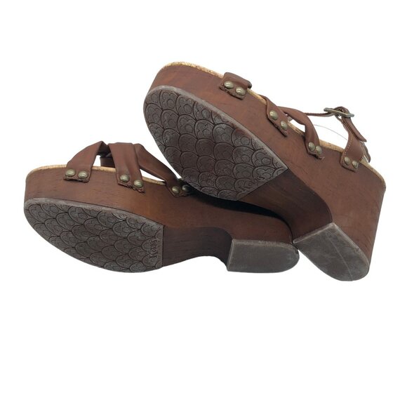 Korks Brown Cork Dawson Wedge Sandals Ankle Strap & Bow Faux Leather 11 M - Picture 5 of 7